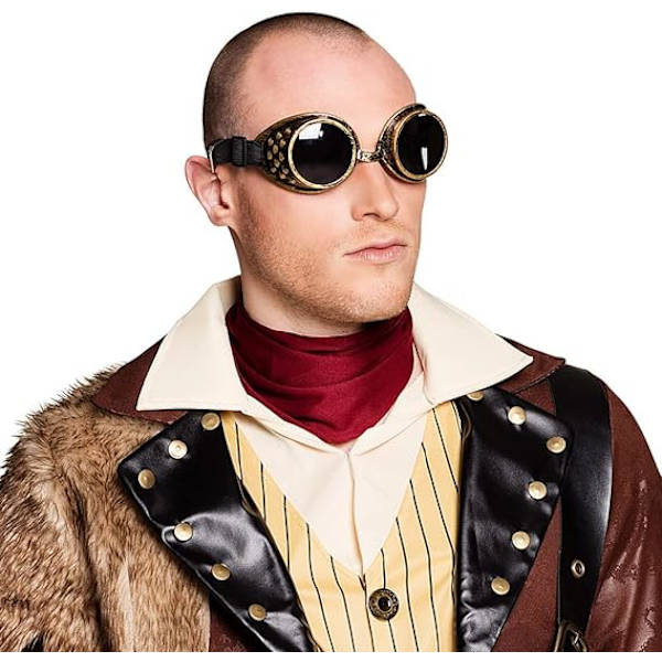 Steampunk-briller, plast, elastisk, mørke linser, justerbar størrelse