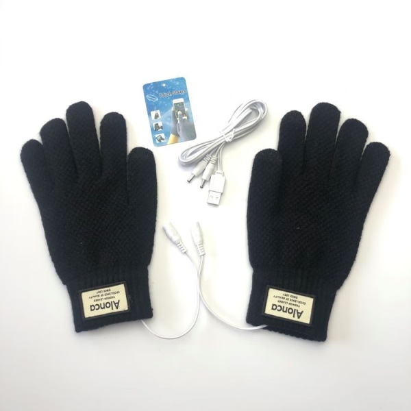 Svarta USB uppvärmda handskar för män och kvinnor, vinterpekskärm He