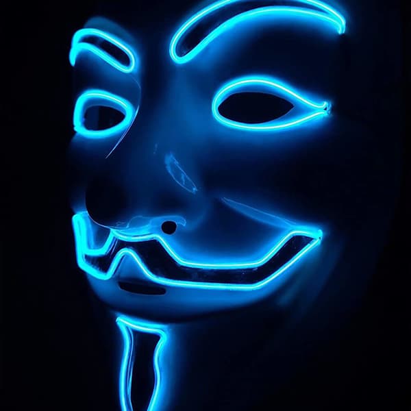 Let   LED   V-Vendetta   EL Wire Light Halloween Fest   Kostume, Blå