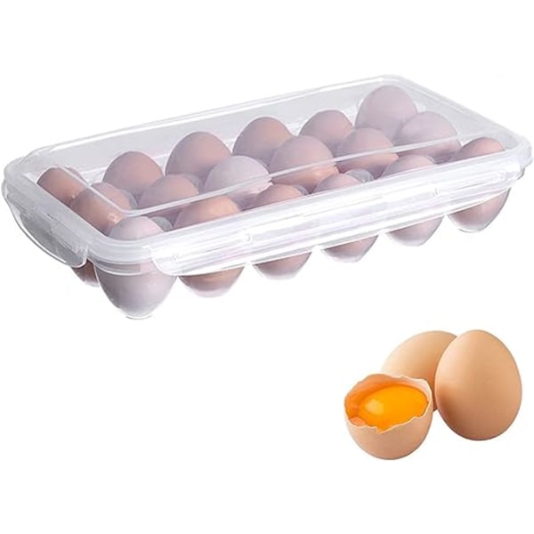 1 stk Eggboks, 18 Ruter Kjøleskap Egg Oppbevaringsboks med Lopp, Eggbrett, Kjøleskap Egg Holder, Egg Oppbevaringsbeholder, Plast, Transparent K