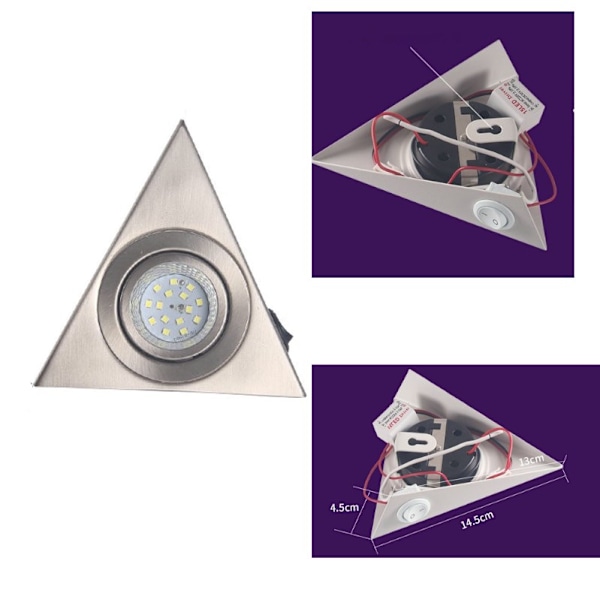 Sett med 1 stk. trekantede LED-lamper for kjøkkenskap, varm hvit