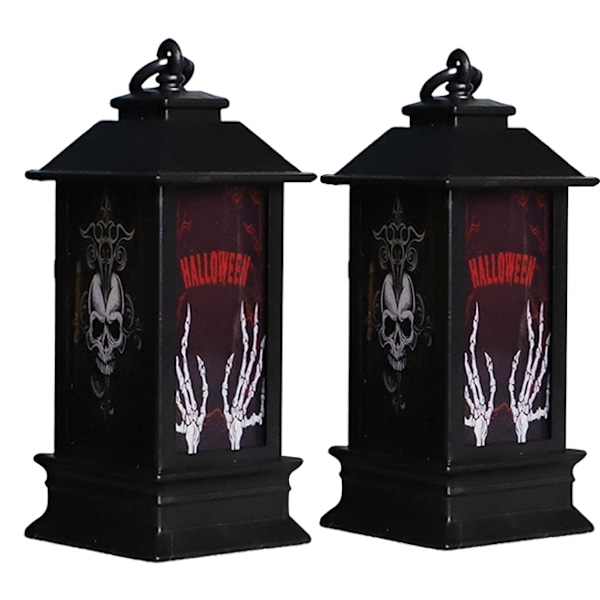 2 Pcs Halloween Decorative Lanterns,Halloween LED Lantern Lights with Pumpkin and Ghost Design - Vin