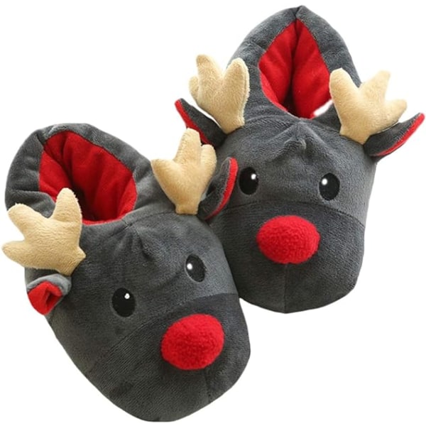 36-37 Winter Christmas Reindeer Tofflor: 1 par Fuzzy Plush