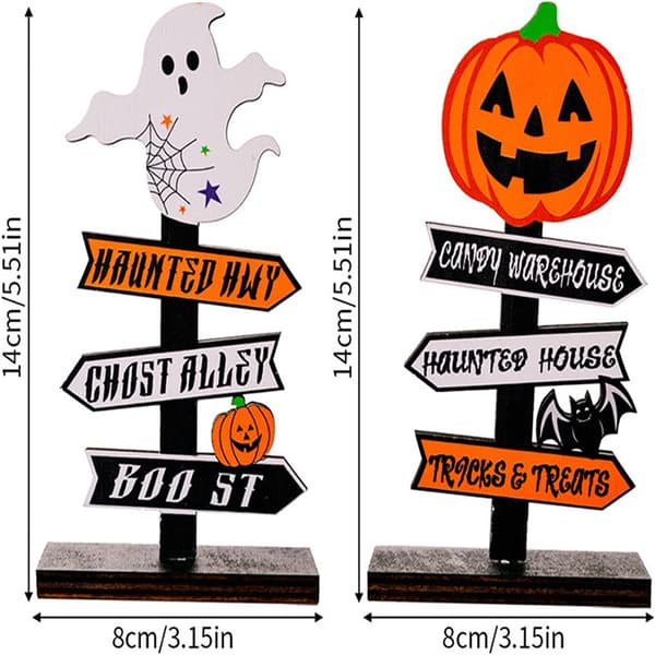 Set med 2 Halloween-bordsdekorationer i trä, träspöke pumpa Tabl