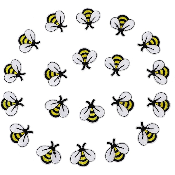 20 PCS Bee Embroidered Patches Cute Fabric Tiny Iron On Embroidered Applique Decoration Be