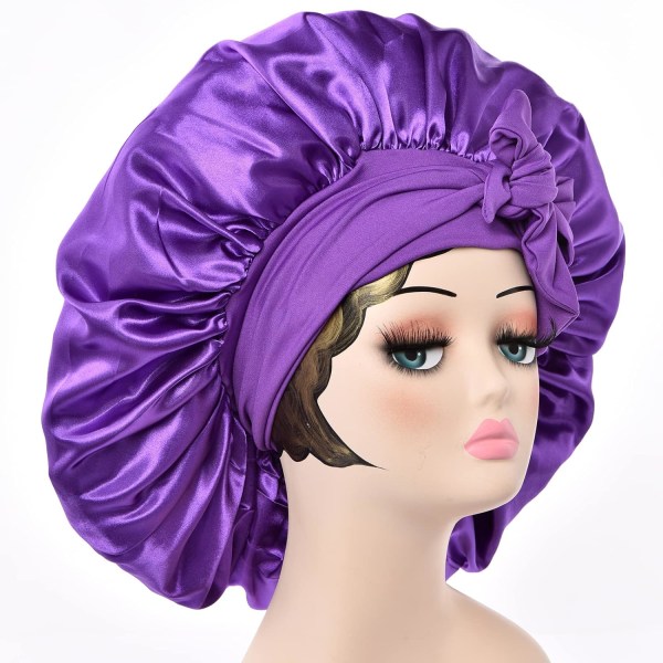 Satin Bonnet Silk Bonnet Hair Bonnet (Purple) Jumbo Size for Slee