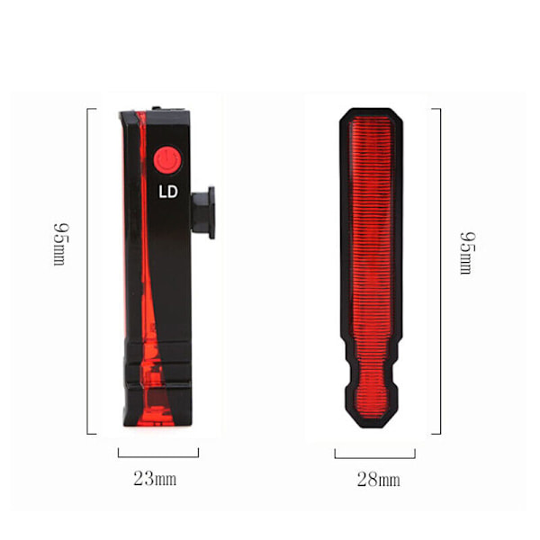 2-osainen polkupyörän lasertakavalo, USB-lataus, maastopyörä