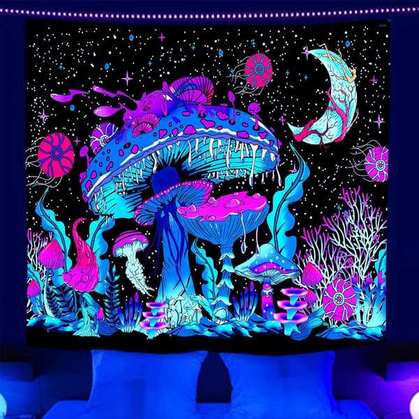 Gobeläng, Blacklight-affischer, gobeläng för sovrum, svampposter, lysande måne rolig växt