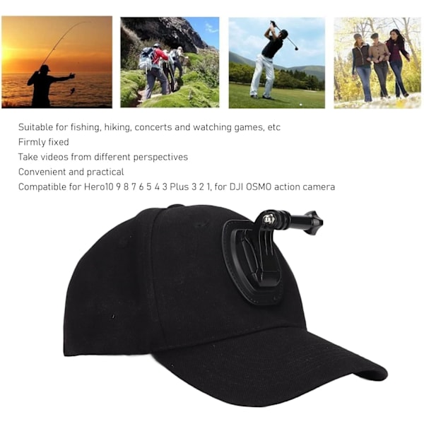 Caps Hat med Action Camera Holder Mount Bracket, Kompatibel med GoPro Hero, for Insta360 GO 2, One