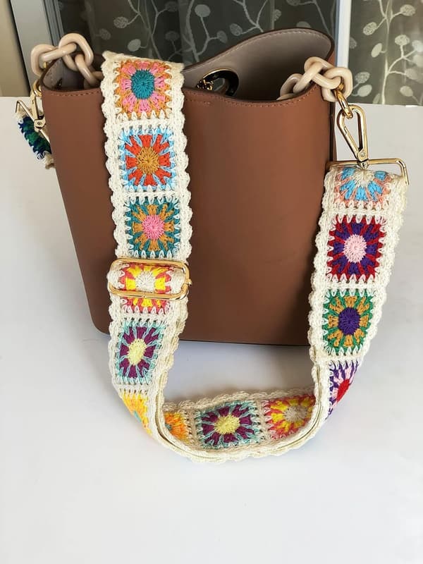 (Hvit) Håndlaget blomsterveske stropper erstatning crossbody for hånd
