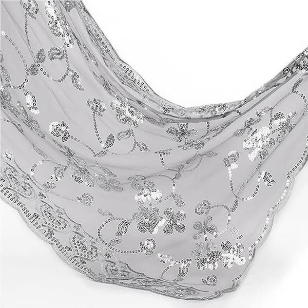 Sequin-besat blomsterkappe og sjal til aftenkjoler, kvinders glitrende gennemsigtige mesh bryllupskappe til aftenfester silver