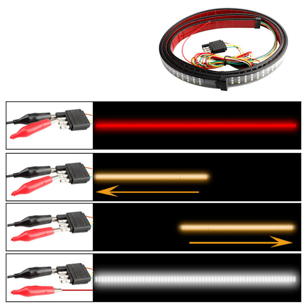 LED Bagagerumslysstang Trippel Række 60 Tommer Baglygte Stang til Pickup Trailer SUV RV Van Fuld Funktion Rød Brems Hvid
