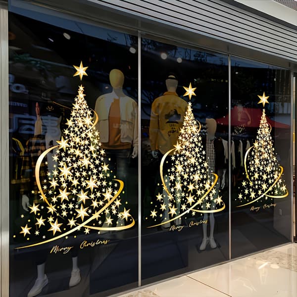 Julgransglasdekal, statisk PVC-snöflingefönsterdekal, guld