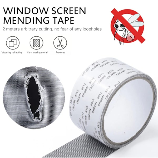 2 stk. Vinduesnet Reparationssæt Sort Tape, 2x80'' Stærk Klæbemiddel