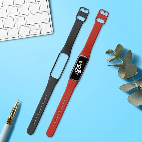 Kellon rannekkeet yhteensopivat Samsung Galaxy Fit 2:n kanssa - 2 rannekkeen setti, vaihdettava silikoniranneke - Musta/punainen