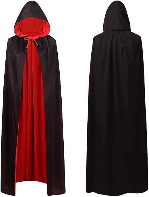 Vampyr Kappe med hætte Sort Rød Reversible Kappe til Halloween Fest