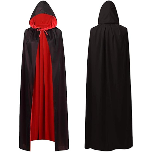 Vampyrkappe med hette, svart og rød, reversibel kappe for Halloween-fest