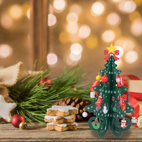 19*14*1cm Liten Grønn Kunstig Juletre Borddekorasjon med Mini Julepynt for Juledekor