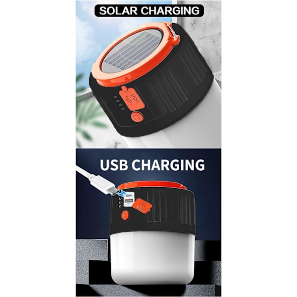 Sort Genopladelig Solcellelanterne, USB LED Campinglygte H