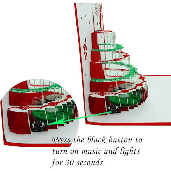 (Guld folie kage + musik rødt lys) 1stk 3D pop-up fødselsdagskort, automatisk afspil musik varm LED l