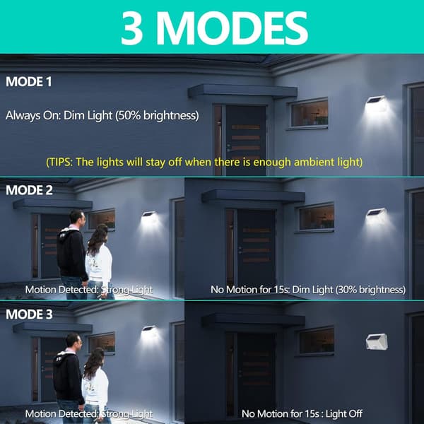 Utendørs solcellelampe bevegelsessensor IP65 vanntett lys LED-projektor Utendørs veggbelysning Solcelle spotlight-moduser