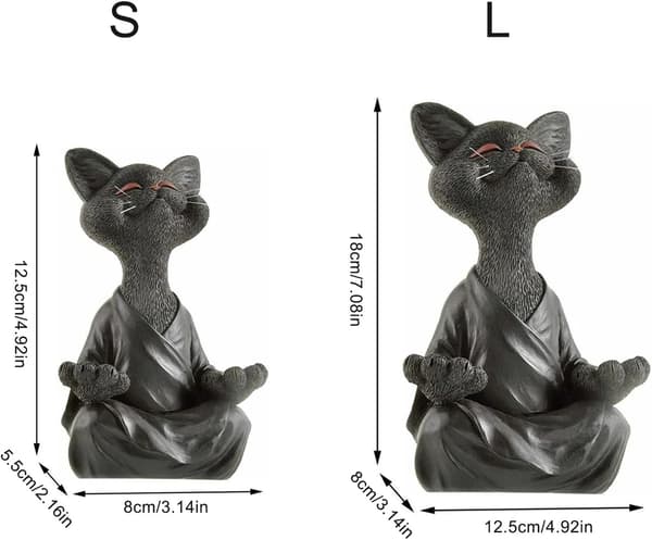 (sort/L)Meditationskattestatue, Lunefuld Sort Kattefigur, Ind