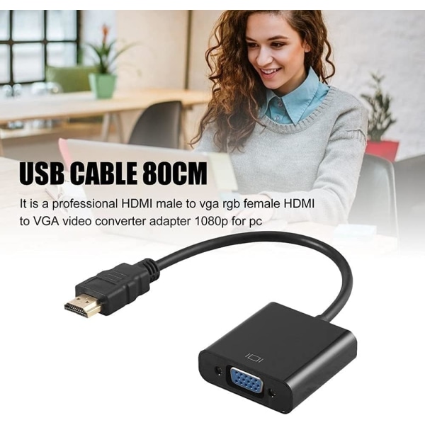 HDMI til VGA-adapter, gullbelagt HDMI til VGA-adapterkonverter Fu