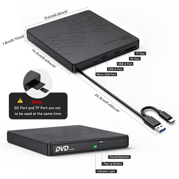 Bærbar DVD-afspiller USB 3.0-brænder eksternt CD-drev til bærbar computer