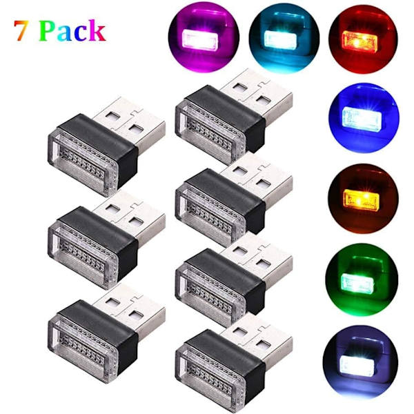 7 stk USB-bilinteriør stemningslys, 5V Plug-In D