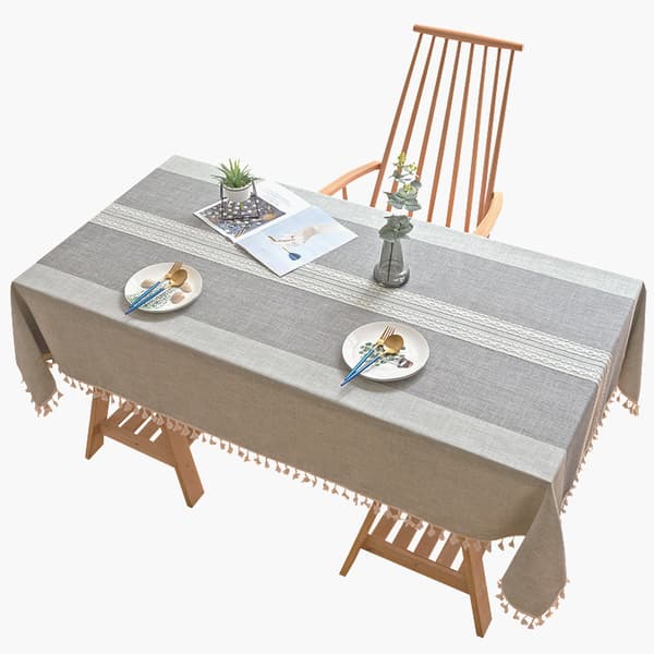 140x180cm Grå Bordduker Bomull Lin Tørk Ren Bordduk Rektangulær med Duskkant for Ki