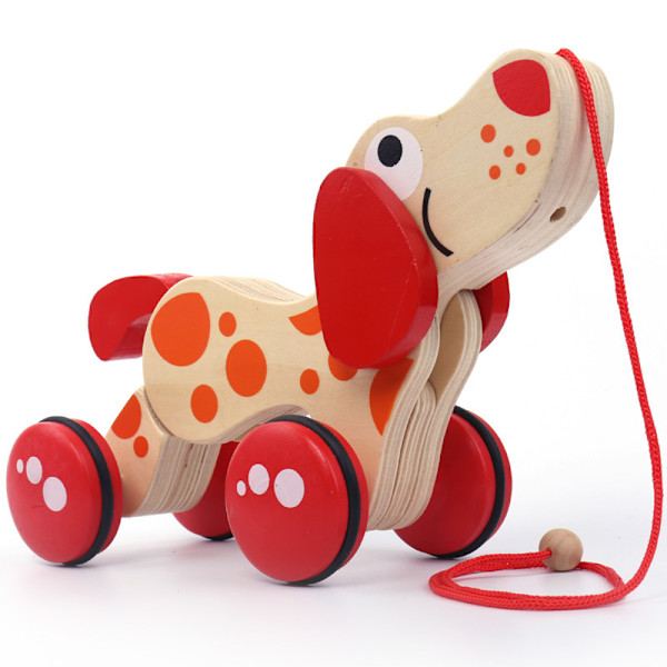 Træk-legetøj - Multi-pose hund, 24 x 10 x 14 cm, Orange/Rød