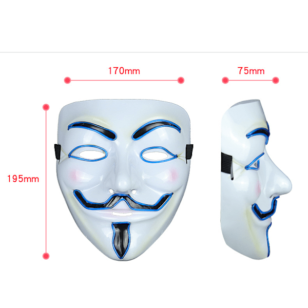 Sininen LED-naamio V Vendetta -naamio EL-johto valaisee Halloween-asuun Cosplay-juhliin