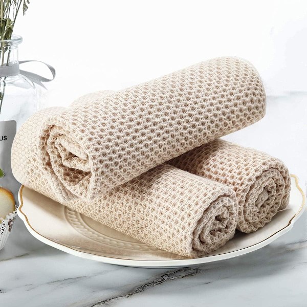 Set med 6 beige bomullskjøkkenhåndklær Servietter 33x33 cm