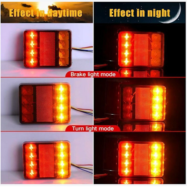 2 stk tilhenger baklys LED baklys bremselys vanntett universell signalindikator for lastebil