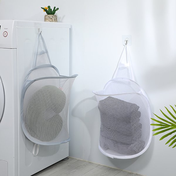Hvit Hengevaskkurv Sammenleggbar Mesh Kurv Plast Hamp Y