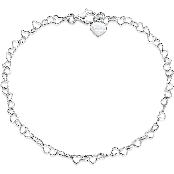 Smycken - Heart Link Ankel Armband - 925/1000 Silver Chain - Adj
