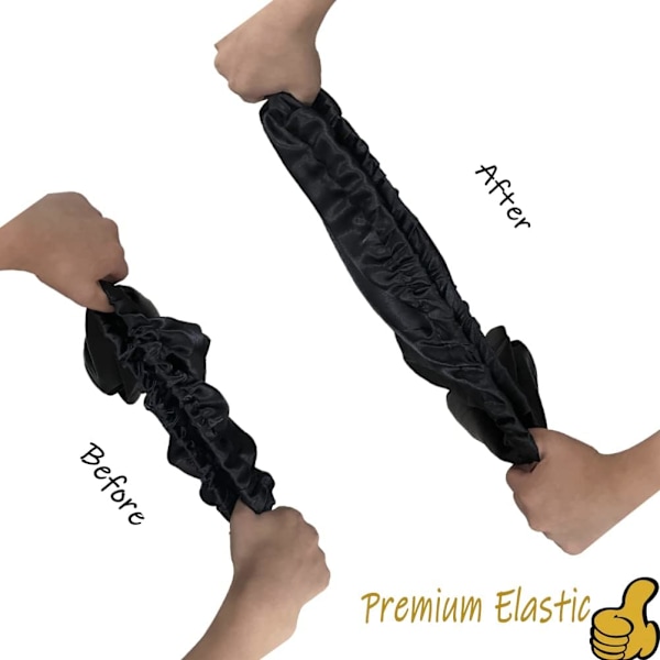 Satinhuva för Sömn, Bred Elastisk Band Satin Hårinpackning Sovhuva för Kvinnor Huva för Flätor, Lockigt, Långt Hår