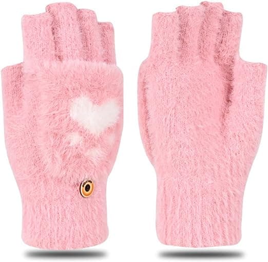 Rosa 1 par vinterhandskar med lock, vantehandske, damhandske