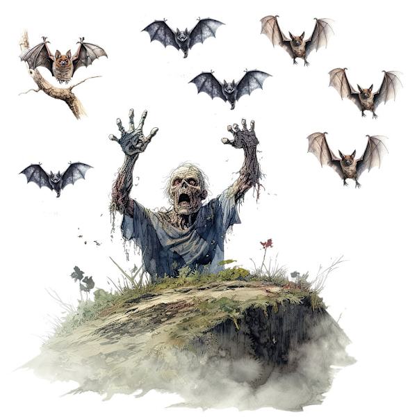 2024 Halloweenin uudet lepakko-zombi-seinätarrat J