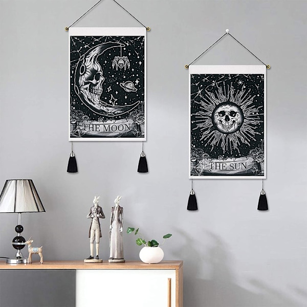 2 kpl Kuu ja Aurinko Tarot-kortti seinävaatteita Aurinko Kuu Seinävaate Kukka Kallo Psykedeelinen Tähdet Hanka