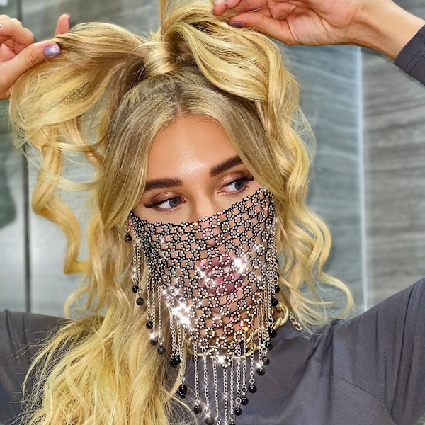 Bling Krystal Mesh   Sort Kvast Ansigtskæde  rade  s Med Krystal Vedhæng Aften Fest Bal Veneti