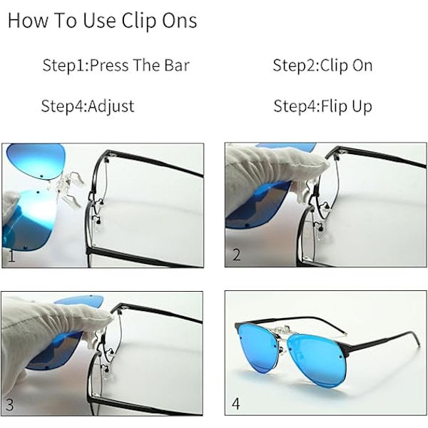 Blå polariserte klips på solbriller - Anti-glare pilotbriller for kvinner og menn Flip Up rammeløse klips