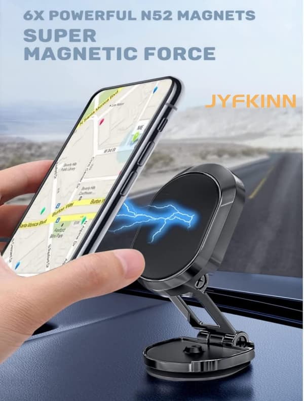 Magnetisk Sammenklappelig Biltelefonholder med 360° Foldbar Base (Sort)