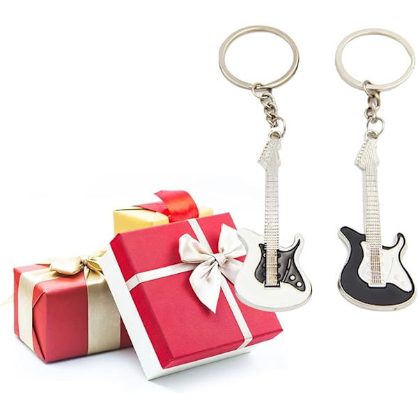 2 stycken gitarrnyckelringar, trendiga metallgitarrnyckelringar, rocknyckel R