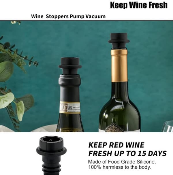 Vakuumpumpe til vin med 10 propper, vinpropper, vinpropper
