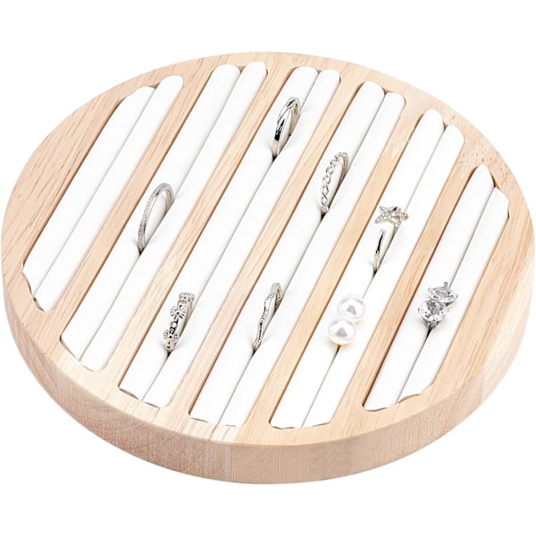 Smykkepresentasjonsbrett i tre, 6 spor Ring Ring Ørepynt Display Holder Oppbevaring Hvit Skinninnlegg Organizer Smykker Dis