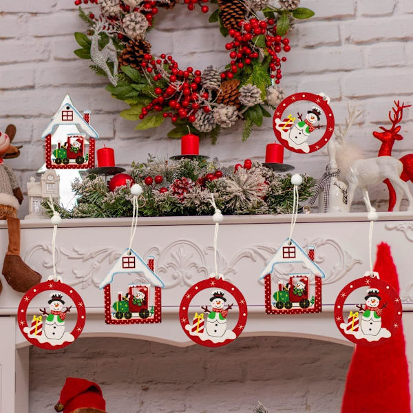 Julgranspynt i trä (Stil 1), Set med 12 stycken trädekorationer, Julgranspynt i trä, Wo