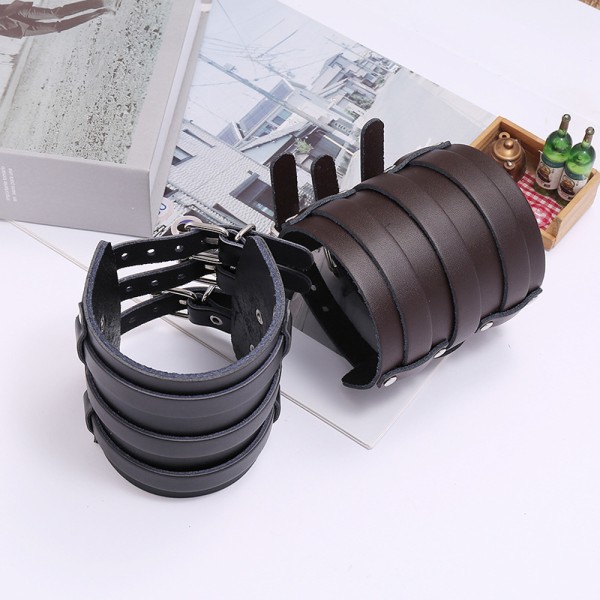 Herrar Läder Bred Trippel Rem Manschett Wrap Handskar Armband Spänne O