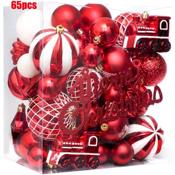 65 Pieces Christmas Tree Decorations(Red) Christmas Baubles Lightweight Christmas Tree Bal