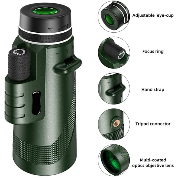80x100 Monokular-Teleskop Højeffekts Monokular til Voksne Monokular til Smartphone Adapter Monokular Telesk